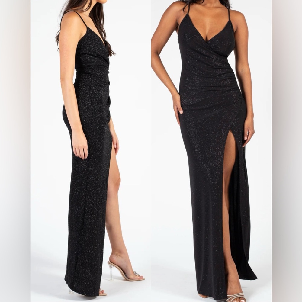 PrettyLittleThing Black Sparkle Ruched Maxi Dress - Picture 8 of 8